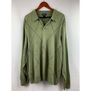 Dockers Mens XXL Green Argyle Knit Long Sleeve Collared Sweater